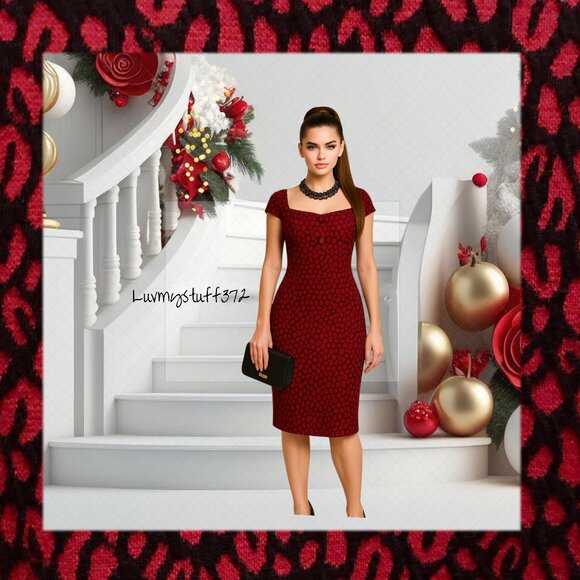 🌹🐾❤️Gorgeous Calvin Klein Red Black Textured Leopard Print Sleeveless Dress - Picture 2 of 16